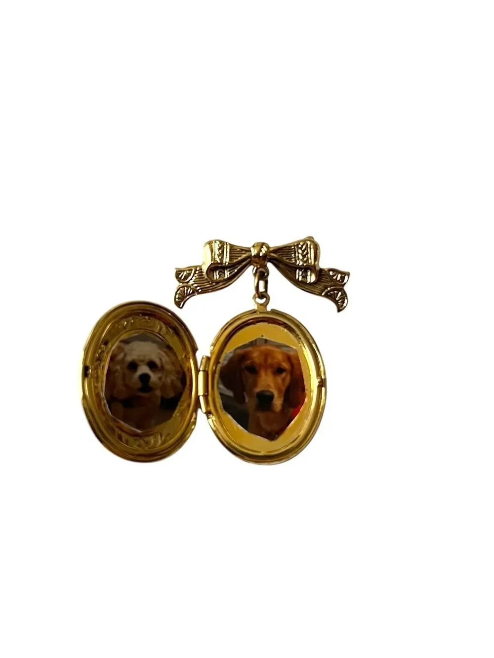 1928 Brand Gold Bow Faux Pearl Locket Brooch